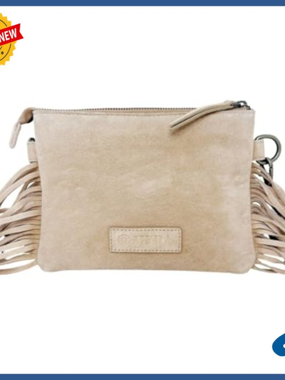 Leather Crossbody Bag with Fringe, Adjustable Strap, Zipper Pocket - Picture 5 of 7